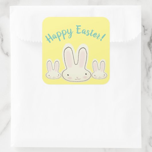 Sticker Carré Joyeux lapins de Pâques mignonette jaune script pe (Sac)