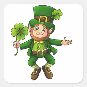 Sticker Carré Joyeux Leprechaun et Shamrock
