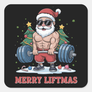 Sticker Carré Joyeux Liftmas Haltérophilie Père Noël Fitness Gym
