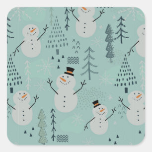 Sticker Carré Joyeux Motif de Snowman