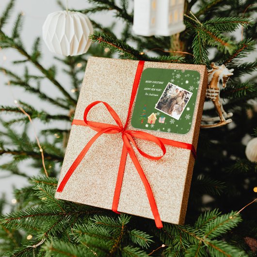 Sticker Carré Joyeux Noël À feuillage persistant Photo de famill