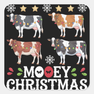 Sticker Carré Joyeux Noël Amoureux des Vaches Vacances Ferme Agr