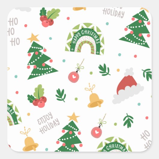 Sticker Carré Joyeux Noël Arbre décorations Motif (Devant)