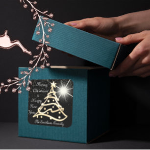 Sticker Carré Joyeux Noël Arbre Joyeux Nouvel An Or Noir