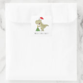 Sticker Carré Joyeux Noël Arbre mignonne Dinosaure Santa Hat (Sac)