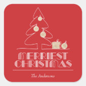 Sticker Carré Joyeux Noël Arbre Rouge (Devant)