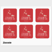 Sticker Carré Joyeux Noël Arbre Rouge (Feuille)