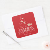 Sticker Carré Joyeux Noël Arbre Rouge (Enveloppe)