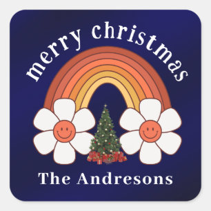 Sticker Carré Joyeux Noël arc-en-ciel Personnalisé