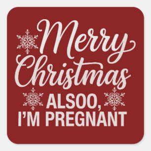Sticker Carré Joyeux Noël aussi je suis enceinte Annonce de bébé