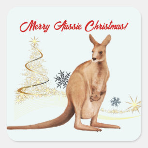 Sticker Carré Joyeux Noël australien Kangaroo