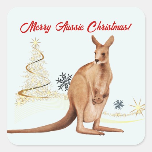 Sticker Carré Joyeux Noël australien Kangourou (Devant)