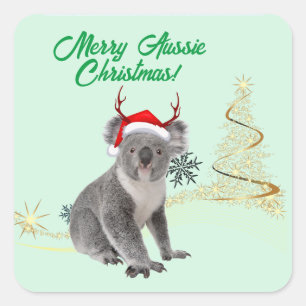 Sticker Carré Joyeux Noël australien Koala ours