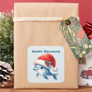 Sticker Carré Joyeux Noël aux dauphins