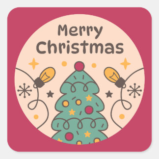 Sticker Carré Joyeux Noël aux lumières et aux arbres