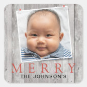 Sticker Carré Joyeux Noël avec photo épinglée rustique (Devant)
