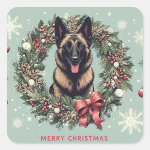 Sticker Carré Joyeux Noël Belge Malinois Chien Noël Noël