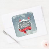 Sticker Carré Joyeux Noël blanc et Bonne année aux oiseaux (Enveloppe)