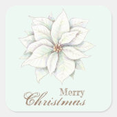 Sticker Carré Joyeux Noël blanc Poinsettia (Devant)