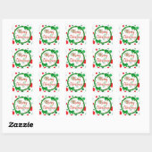 Sticker Carré Joyeux Noël blanc, Pois verts rouges (Feuille)