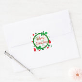 Sticker Carré Joyeux Noël blanc, Pois verts rouges (Enveloppe)