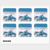 Sticker Carré Joyeux Noël Bleu Et Argent (Feuille)