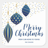 Sticker Carré Joyeux Noël Bleu Ornements Fête (Devant)