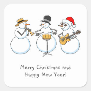 Sticker Carré Joyeux Noël Bonne année Snowman Jazzband