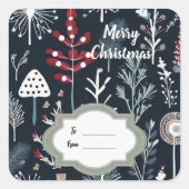 Sticker Carré Joyeux Noël botanique hiver (Devant)