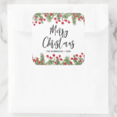 Sticker Carré Joyeux Noël Botanique Pine & Berry Custom (Sac)