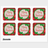 Sticker Carré Joyeux Noël Bourgogne, Pois verts rouges (Feuille)