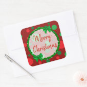 Sticker Carré Joyeux Noël Bourgogne, Pois verts rouges (Enveloppe)