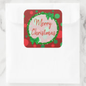 Sticker Carré Joyeux Noël Bourgogne, Pois verts rouges (Sac)