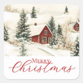 Sticker Carré Joyeux Noël Cabane Rustique de la Forêt de Fêtes (Devant)