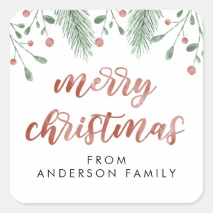 Sticker Carré Joyeux Noël Calligraphie Cerise Botanique