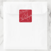 Sticker Carré Joyeux Noël Calligraphie Script Red Custom (Sac)