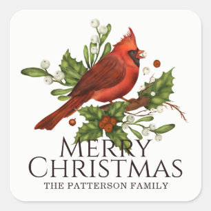Sticker Carré Joyeux Noël Cardinal Nom personnalisé