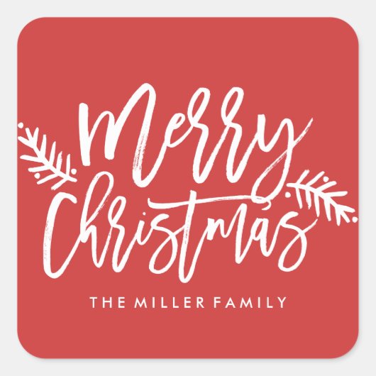 Sticker Carré Joyeux Noël Chic Main Lettré Fête (Devant)