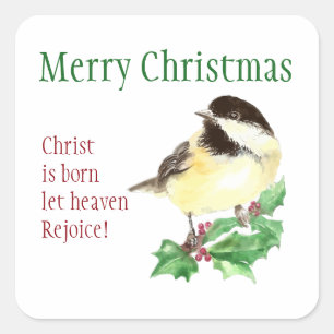 Sticker Carré Joyeux Noël Christ est né laissez le Ciel se réjou