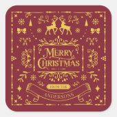 Sticker Carré Joyeux Noël Classique Rouge nordique (Devant)