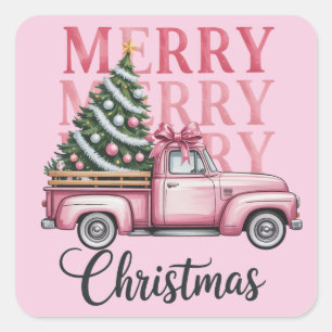 Sticker Carré Joyeux Noël Coquette Bow Noël Saison des Fêtes
