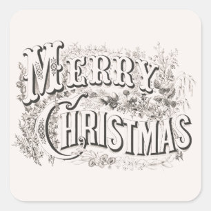 Sticker Carré Joyeux Noël, Currier & Ives vintage (reprod)