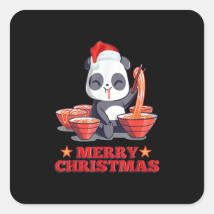 Sticker Carré Joyeux Noël Cute Ramen Panda nouilles japonaises