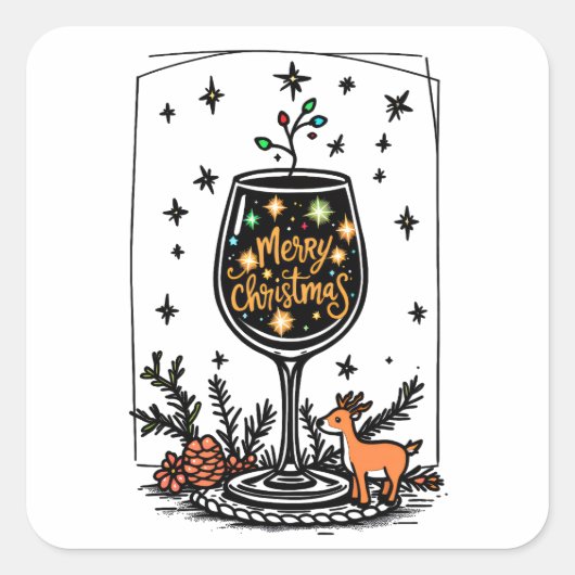 Sticker Carré Joyeux Noël dans un verre de vin (Devant)