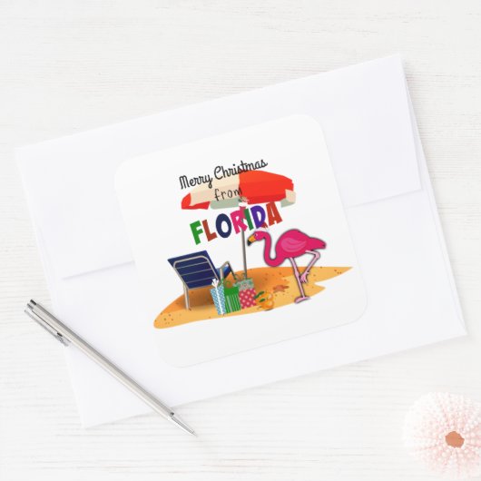 Sticker Carré Joyeux Noël de Floride (Enveloppe)