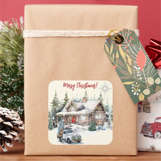Sticker Carré Joyeux Noël de la carte de vacances Cabine (vacances)