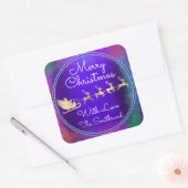 Sticker Carré Joyeux Noël de Père Noël Reindeer bleu nuit (Enveloppe)