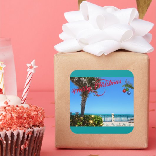 Sticker Carré Joyeux Noël de Vero Beach Floride Oceanfront (Fête)