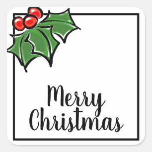 Sticker Carré Joyeux Noël des baies feuilles