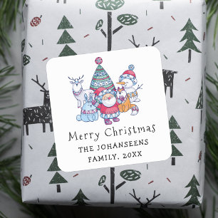Sticker Carré Joyeux Noël Doodle Nordique Fantaisiste Mignon